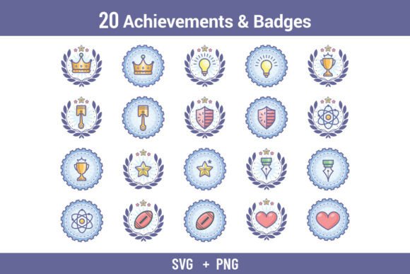 20 Achievements Badges Vector Icons: Elevate Your Digital Projects with Purpose-Driven Design