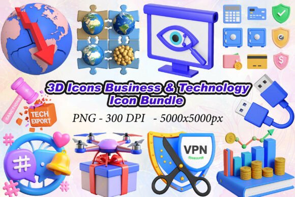 3D Business Technology Icons for Modern Projects
