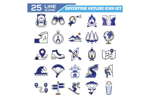 Adventure Outline Icon Set – Clean Design for Adventure-Focused Visual Communication