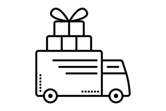 Big Truck Delivery Black Line Icon for Modern Design