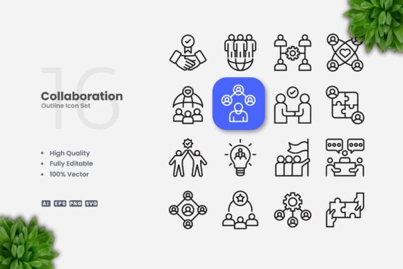 Collaboration Outline Icons for Clean, Modern Design
