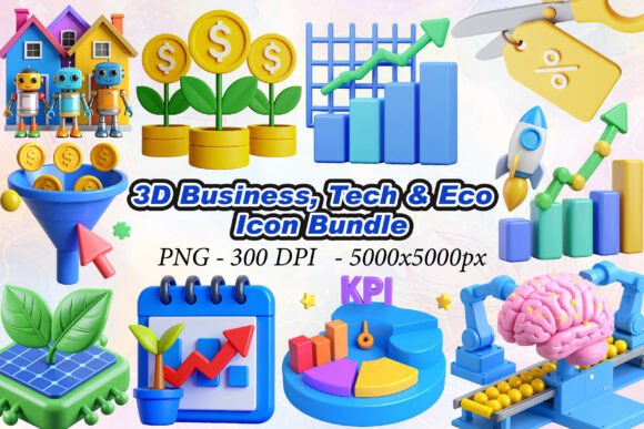 Elevate Your Visual Storytelling with 3D Business, Tech Eco Icons