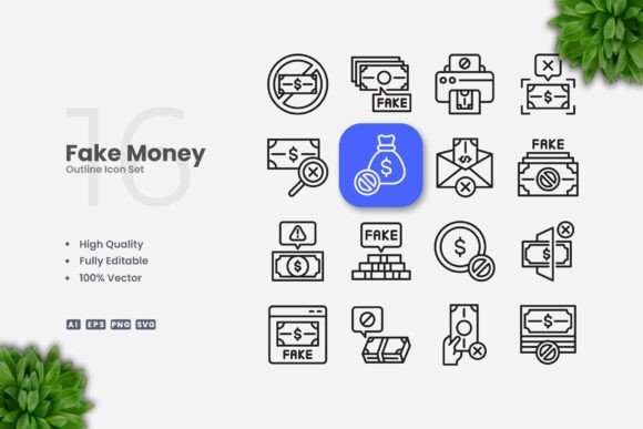 Fake Money Outline Icons for Clean, Customizable Visuals in Any Project
