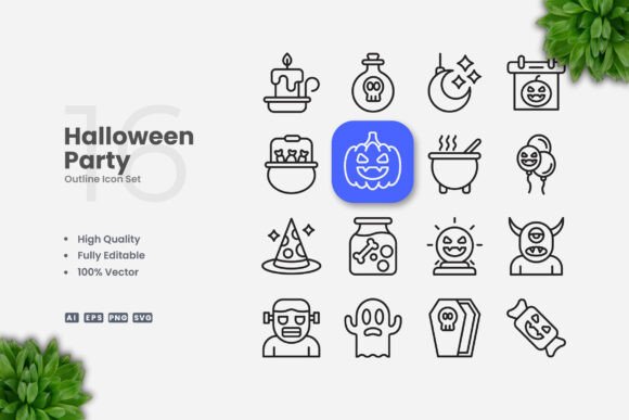 Halloween Party Outline Icons for Clean Design