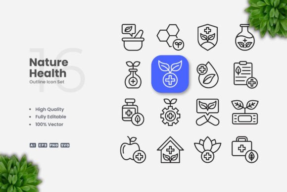 Nature Health Outline Icons for Everyday Projects