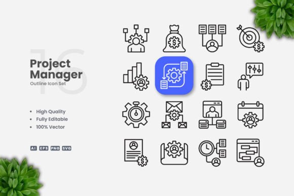 Project Manager Outline Icons for Clean Design