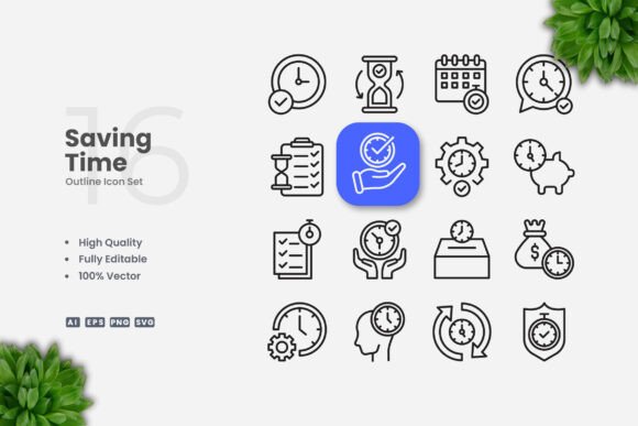 Saving Time Outline Icons: Streamlined Design for Modern Visual Communication