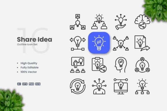 Share Idea Outline Icons for Modern Visual Communication
