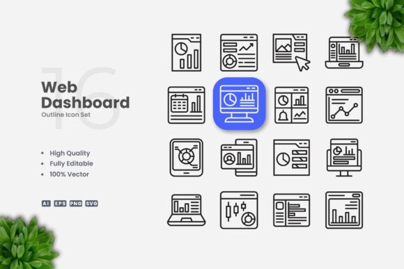 Web Dashboard Outline Icons for Clean Digital Design