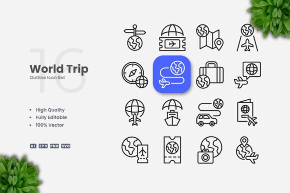 World Trip Outline Icons: Simple and Clean Design for Modern Visual Communication